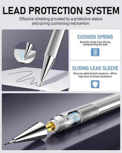 Mechanical Pencil Set, 0.7mm 4-Pack with Case, Metal Body, Medium Point