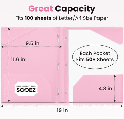 Sooez 1 Pack Plastic Folder, 2-Pocket Folders with Prongs