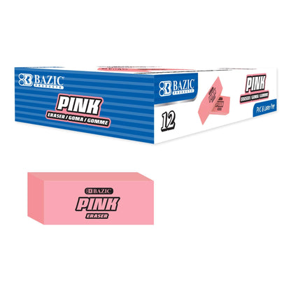 BAZIC Products Pink Bevel Block Erasers, Latex-Free, 4 Count