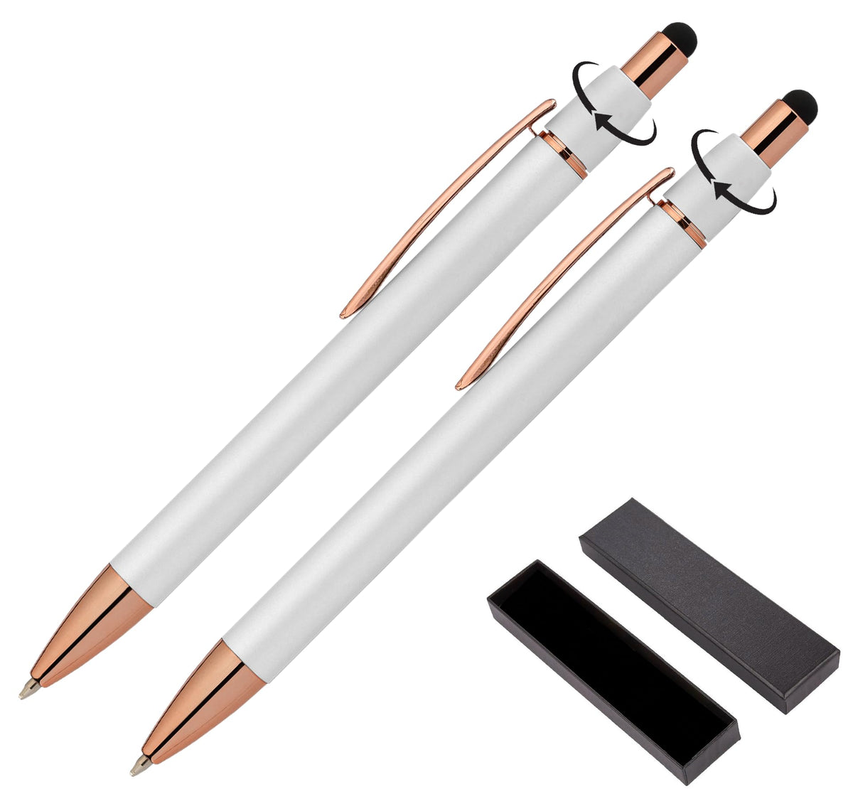 Fidget Pen for Adults - 2 Pack Stress Relief Pens with Gift Box - ADHD Anxiety - Metal with Rubber Grip - Focus for Office, Work (White-Black)