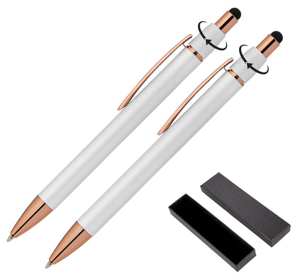 Fidget Pen for Adults - 2 Pack Stress Relief Pens with Gift Box - ADHD Anxiety - Metal with Rubber Grip - Focus for Office, Work (White-Black)