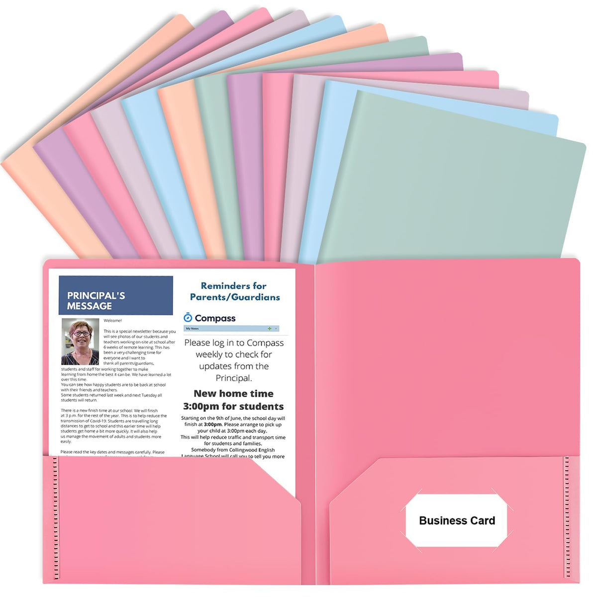 6 Pack Colored File Folders with Pockets, Pastel Pocket Folders, Plastic