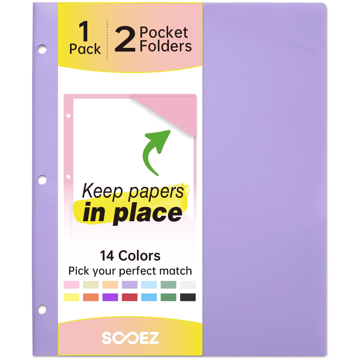 Sooez 2-Pocket Folders, Plastic Folders with Pockets 3 Hole Punched