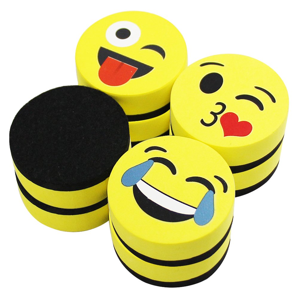 VIZ-PRO Magnetic Smiley Face Circular Whiteboard Eraser / 4 Pack of 2" Dry Erase Erasers