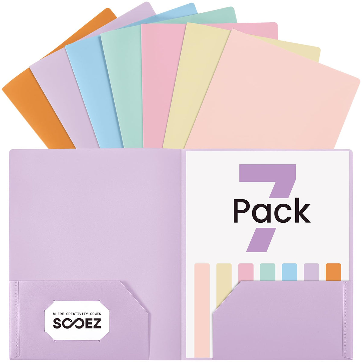 Sooez 7 Pack Folders with Pockets, 2 Pocket Folders with Extra Labels