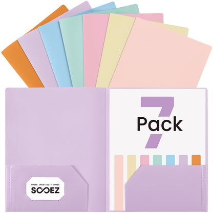 Sooez 7 Pack Folders with Pockets, 2 Pocket Folders with Extra Labels