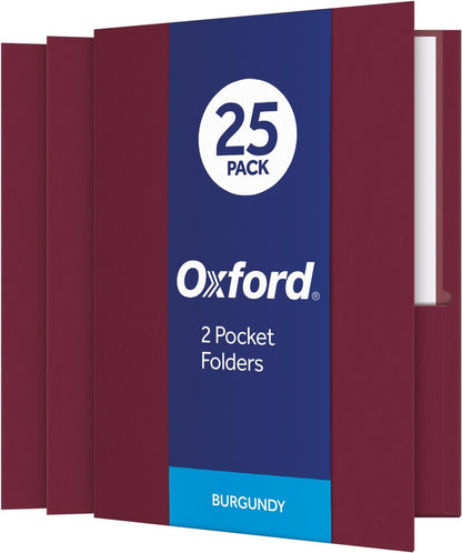 Oxford Twin-Pocket Folders, Textured Paper, Letter Size, Dark Blue, Holds 100 Sheets, Box of 25 (57538EE)