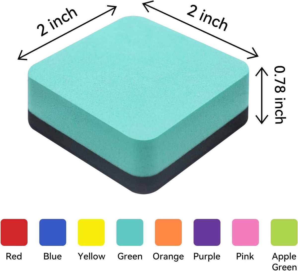 24 Pack Square Magnetic Whiteboard Erasers, Mini Dry Erase Board Erasers for Kids and Students, 8 Color