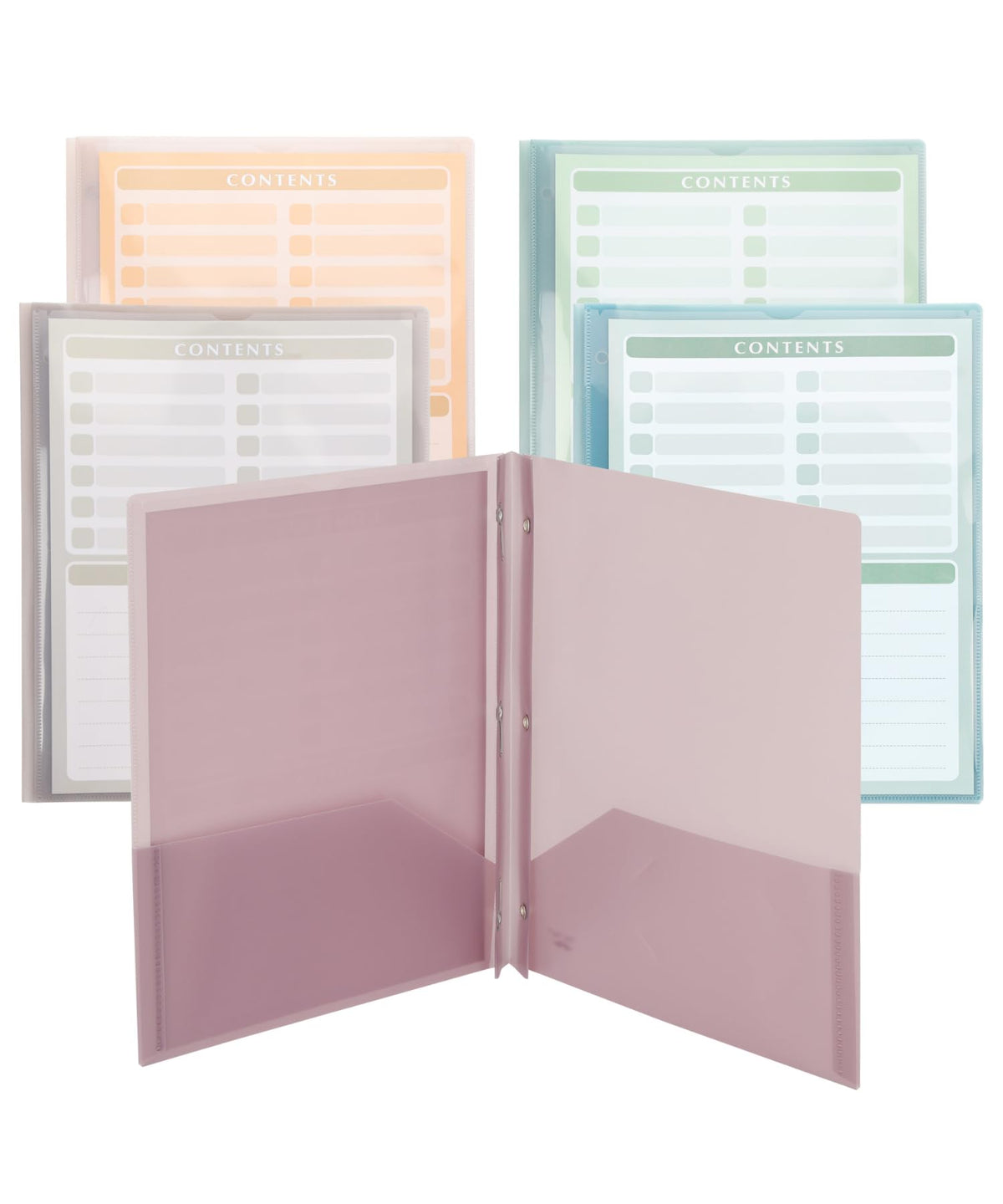 Mr. Pen- Plastic Folders with Pockets and Prongs, 5 Pack, Letter Size