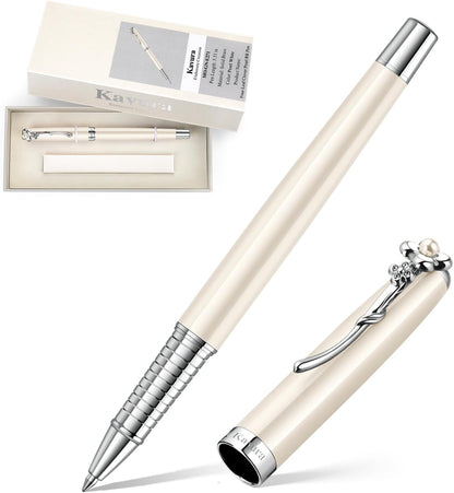 Four-Leaf Clover & Pearl Rollerball Pen for Women,Pearl White