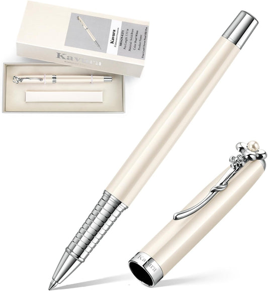 Four-Leaf Clover & Pearl Rollerball Pen for Women,Pearl White