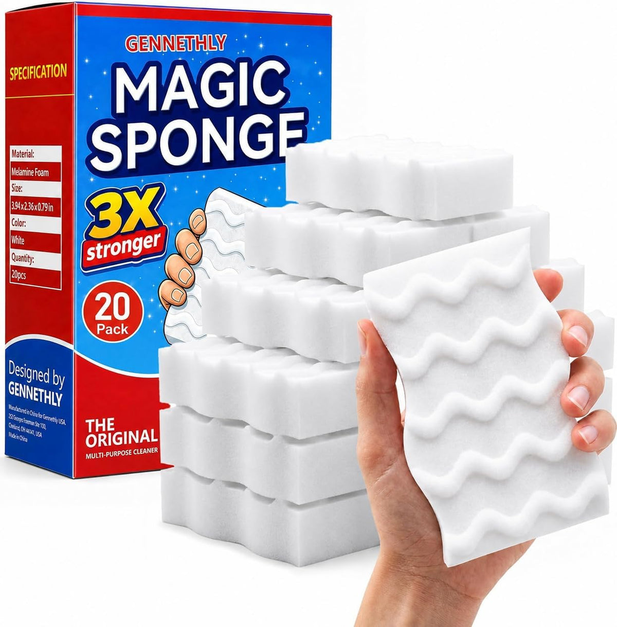 3X Density Magic Sponge Eraser, 20 Pack Cleaning Sponge for Kitchen & Bath