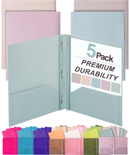 Mr. Pen- Plastic Folders with Pockets and Prongs, 5 Pack, Letter Size