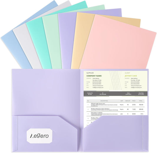 Aegero Plastic Folders with Pockets (7 Pack, Sweet Colors)