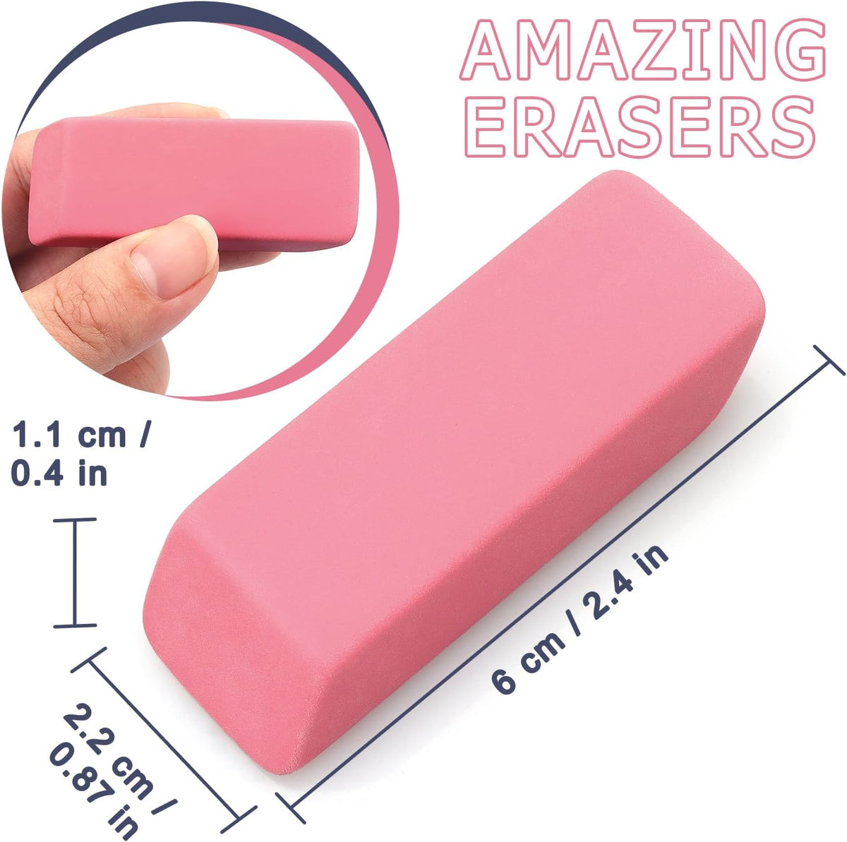 Tamaki Large Erasers, Pink, Pack of 6