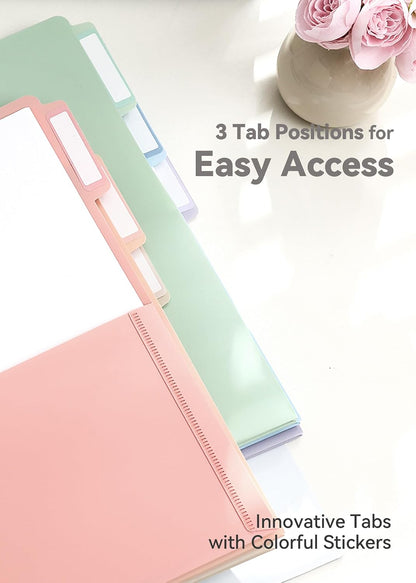 SortRax Plastic Folders with Pockets, 3-Hole, 3 Tab Positions, Pastel