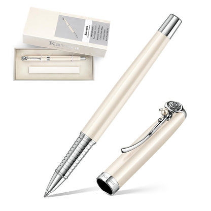 Four-Leaf Clover & Pearl Rollerball Pen for Women,Pearl White