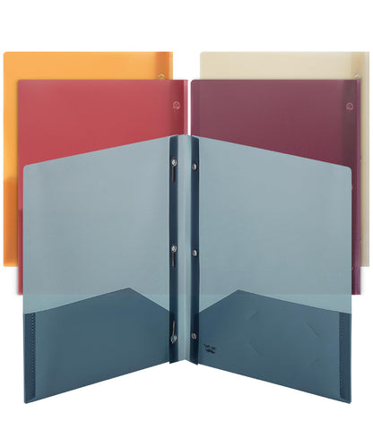 Mr. Pen- Plastic Folders with Pockets and Prongs, 5 Pack, Letter Size
