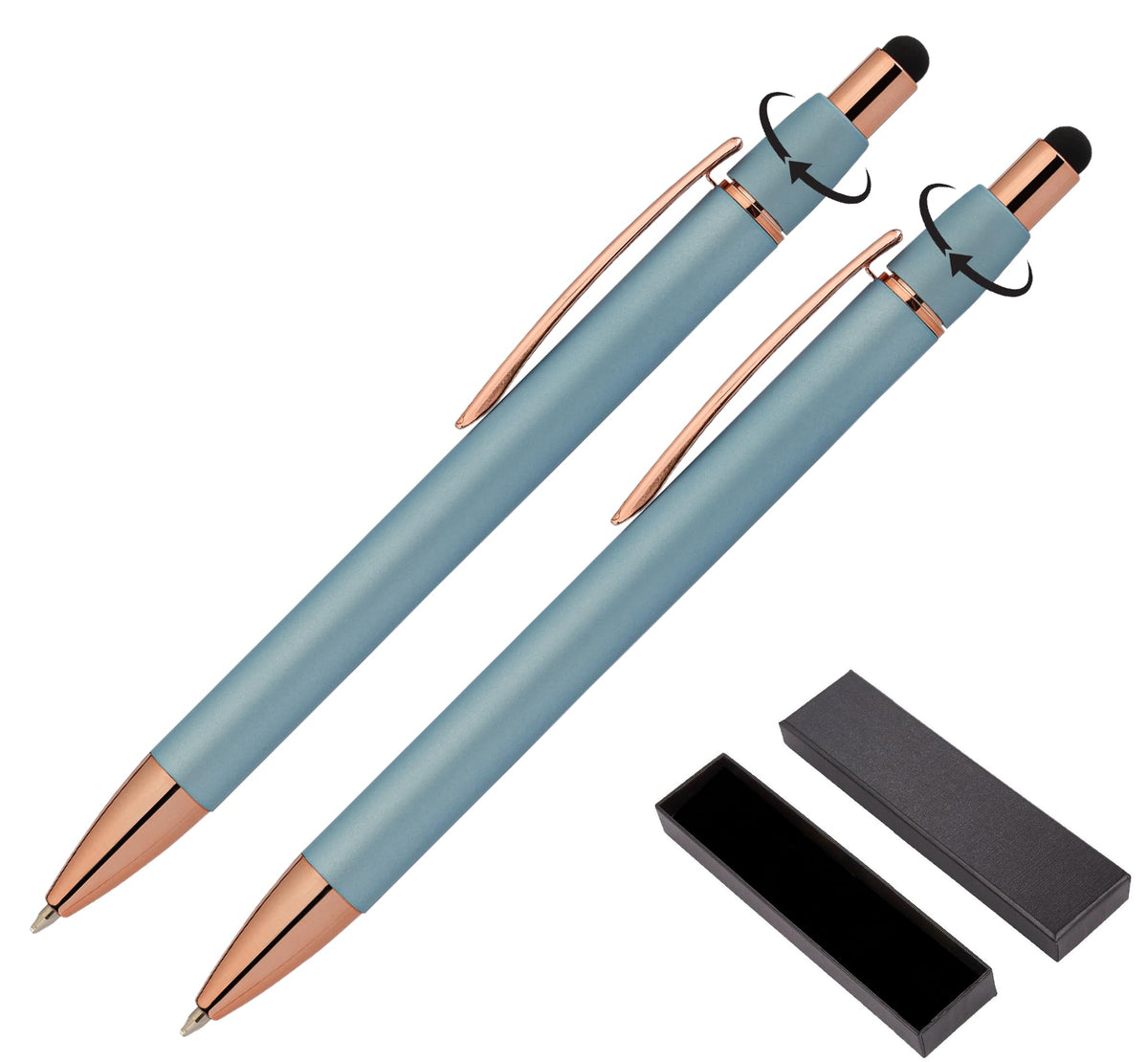 Fidget Pen for Adults - 2 Pack Stress Relief Pens with Gift Box - ADHD Anxiety - Metal with Rubber Grip - Focus for Office, Work (White-Black)