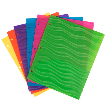 JAM PAPER Heavy Duty Plastic 3 Hole Punch Pocket Folders - Extra Tough School Folders - Assorted Primary Colors - 6/Pack