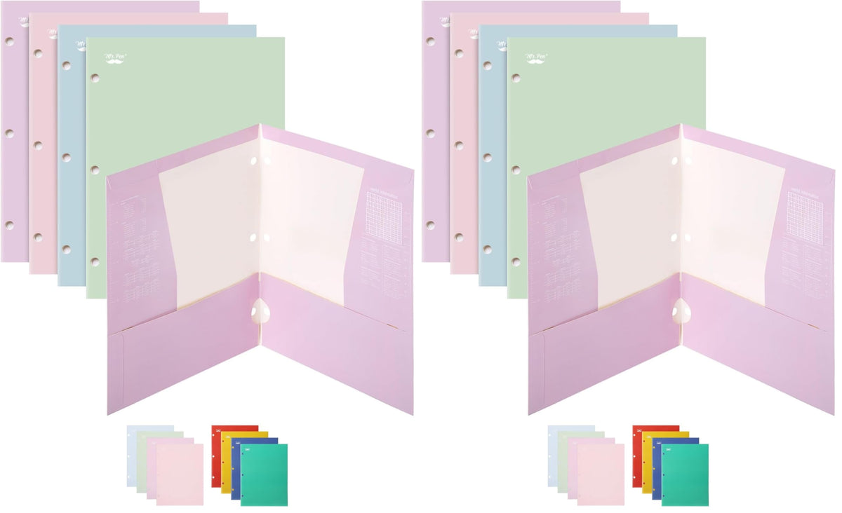 Mr. Pen- 4-Pocket Folders, 4 Pack, 12.5" x 9.5", Pastel Colors | Tear-Resistant Paper Folders with Pockets 3 Holes Punched, High Capacity