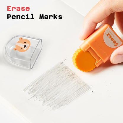 Sooez 12 Pack Pencil Erasers, Cute Animal Eraser with Clean Up Roller