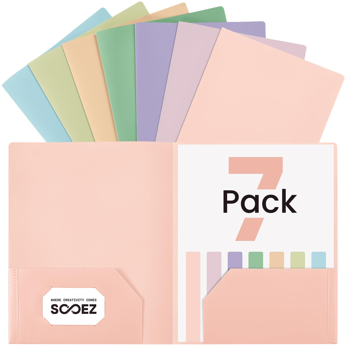Sooez 7 Pack Folders with Pockets, 2 Pocket Folders with Extra Labels
