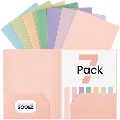Sooez 7 Pack Folders with Pockets, 2 Pocket Folders with Extra Labels