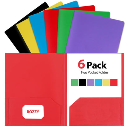 Plastic Folders with Pockets, 6 Rainbow Colors, 2 Pocket, Letter Size