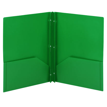 Smead Plastic 2 Pocket Folders with Pockets & Prongs, Orange 3 Pack