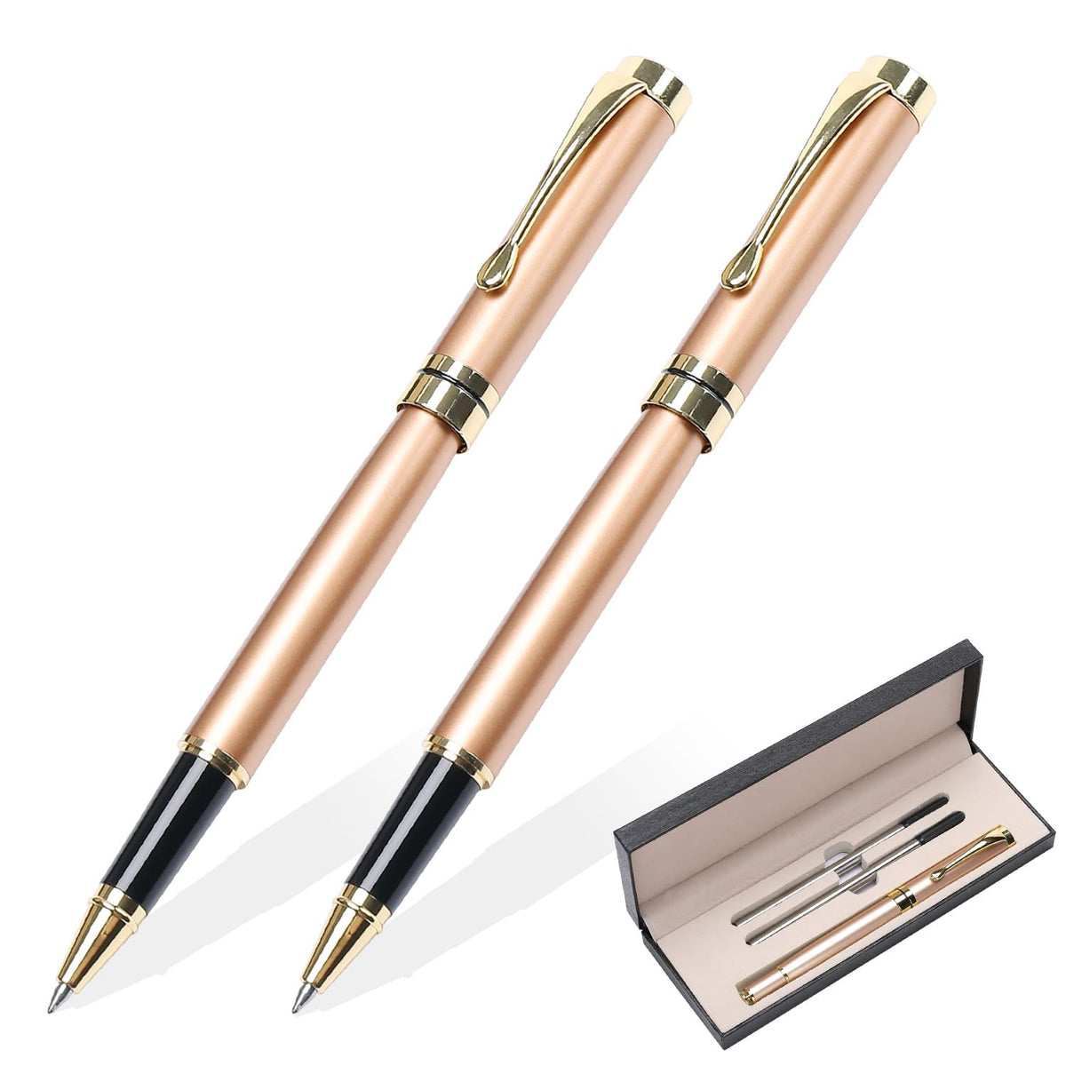 YIVONKA Luxury Ballpoint Pens Best Ball Pen Gift Set for Men & Women Professional Executive Office Nice BallPens Classy Gift Box Ballpoint Black Refill Line width 0.5mm (Red Gold)