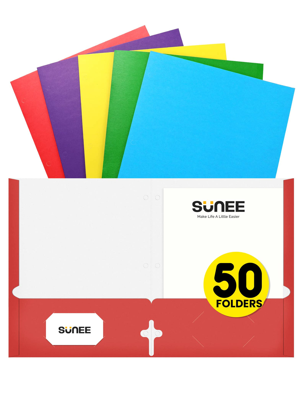 SUNEE Folders with Pockets 3 Hole Punched(50 Pack, Dark Blue), 2 Pocket Folders Fit Letter Size Paper, Paper File Folder for School Office Home Bussiness