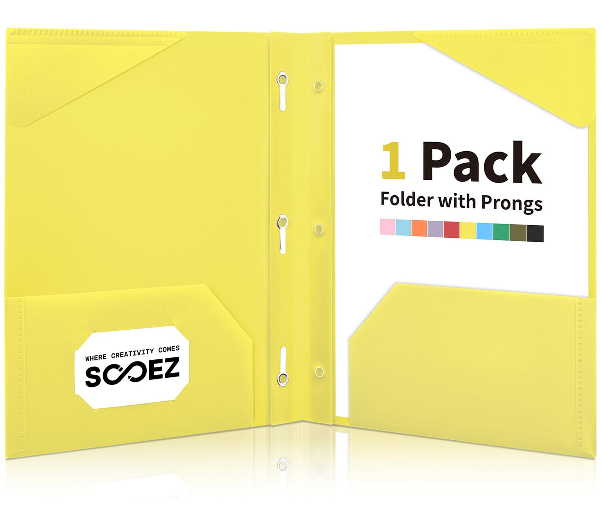 Sooez 1 Pack Plastic Folder, 2-Pocket Folders with Prongs