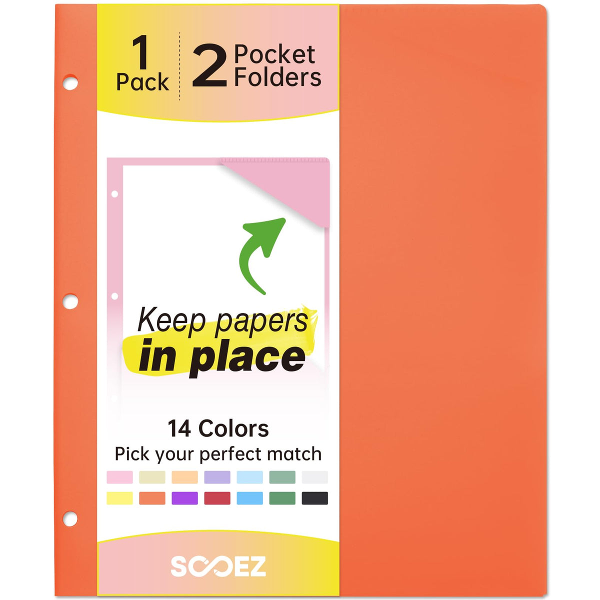 Sooez 2-Pocket Folders, Plastic Folders with Pockets 3 Hole Punched