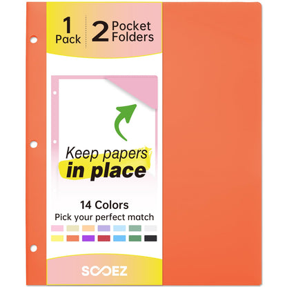 Sooez 2-Pocket Folders, Plastic Folders with Pockets 3 Hole Punched