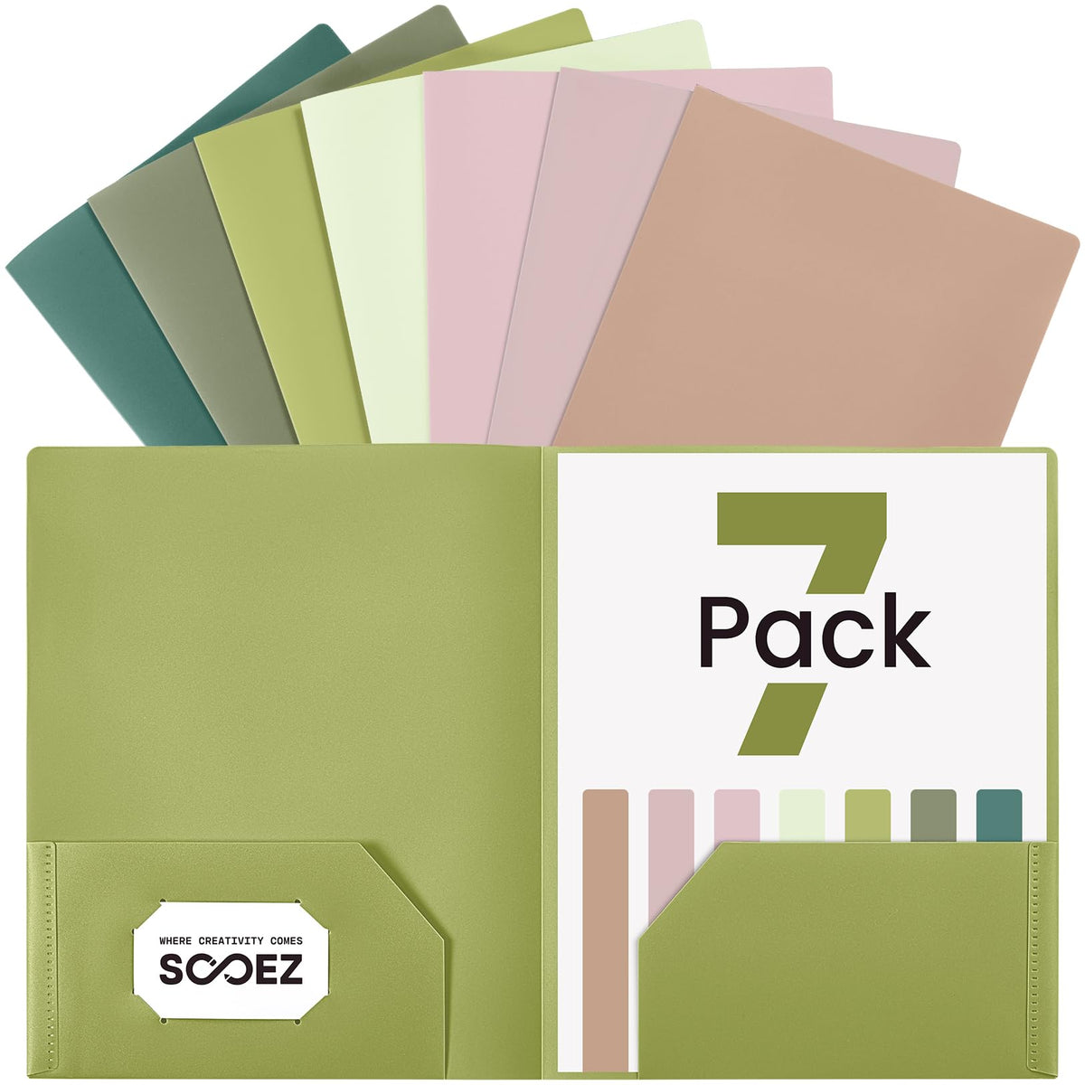 Sooez 7 Pack Folders with Pockets, 2 Pocket Folders with Extra Labels