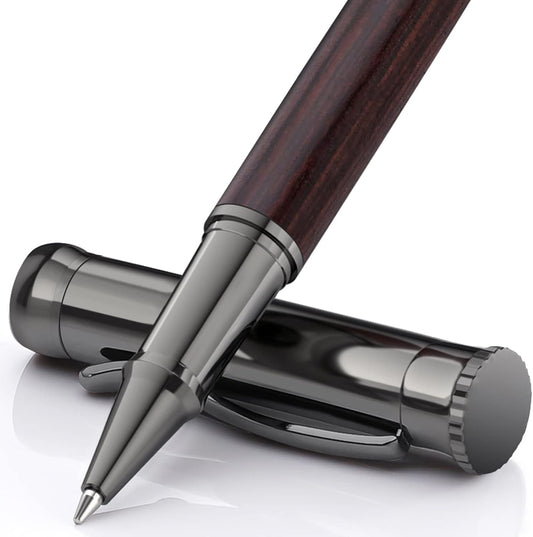 WEMATE Wood Rollerball Pen Set, Nice Pen for Men, Fancy Look - Black Oak