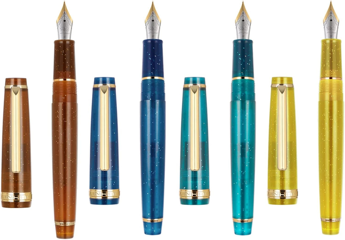 Gullor Transparent Fluorescent Fountain Pen, Resin, with Converter, Multicolor Ink Cartridges, Gift Box, Extra Fine Nib