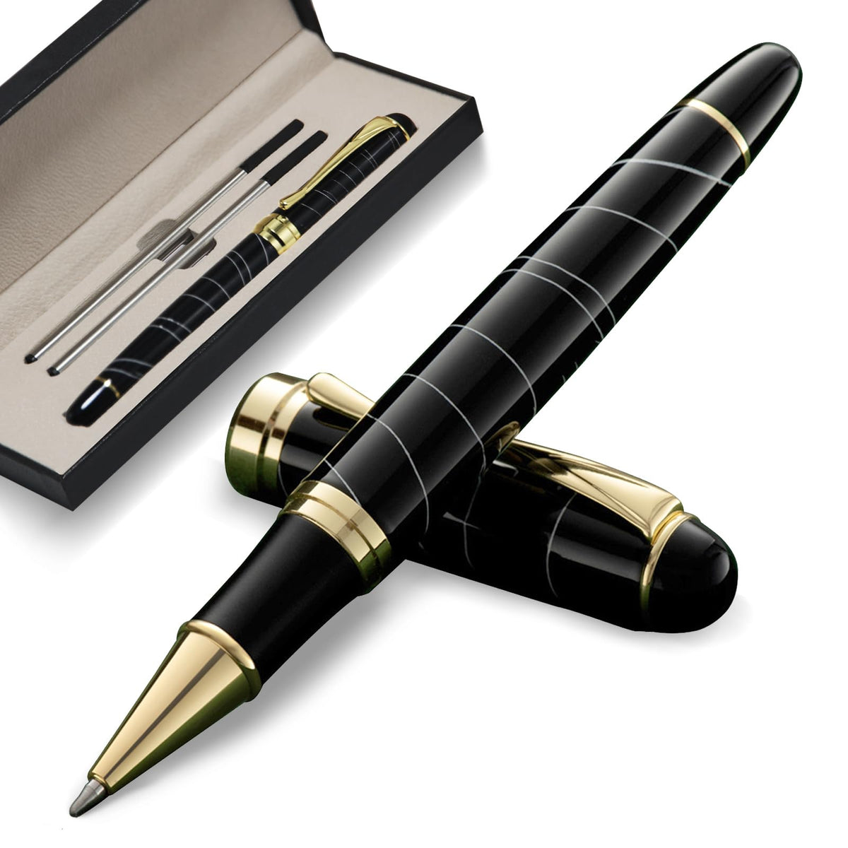 Luxury Ballpoint Pens Black Ink 0.5mm Medium Point Work Pen Smooth Writing,Elegant Fancy Nice Gift Pen Set for Signature Executive Business Office Supplies (Blue)