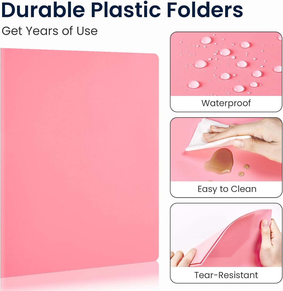 Sooez 8 Pack File Folders with Pockets, Plastic 2 Pocket Folder, Pastels