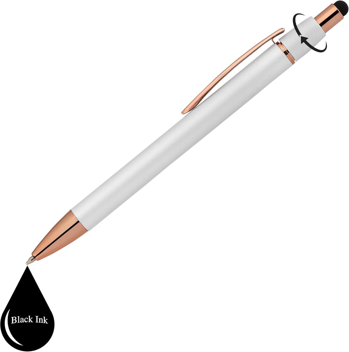 Fidget Pen for Adults - 2 Pack Stress Relief Pens with Gift Box - ADHD Anxiety - Metal with Rubber Grip - Focus for Office, Work (White-Black)