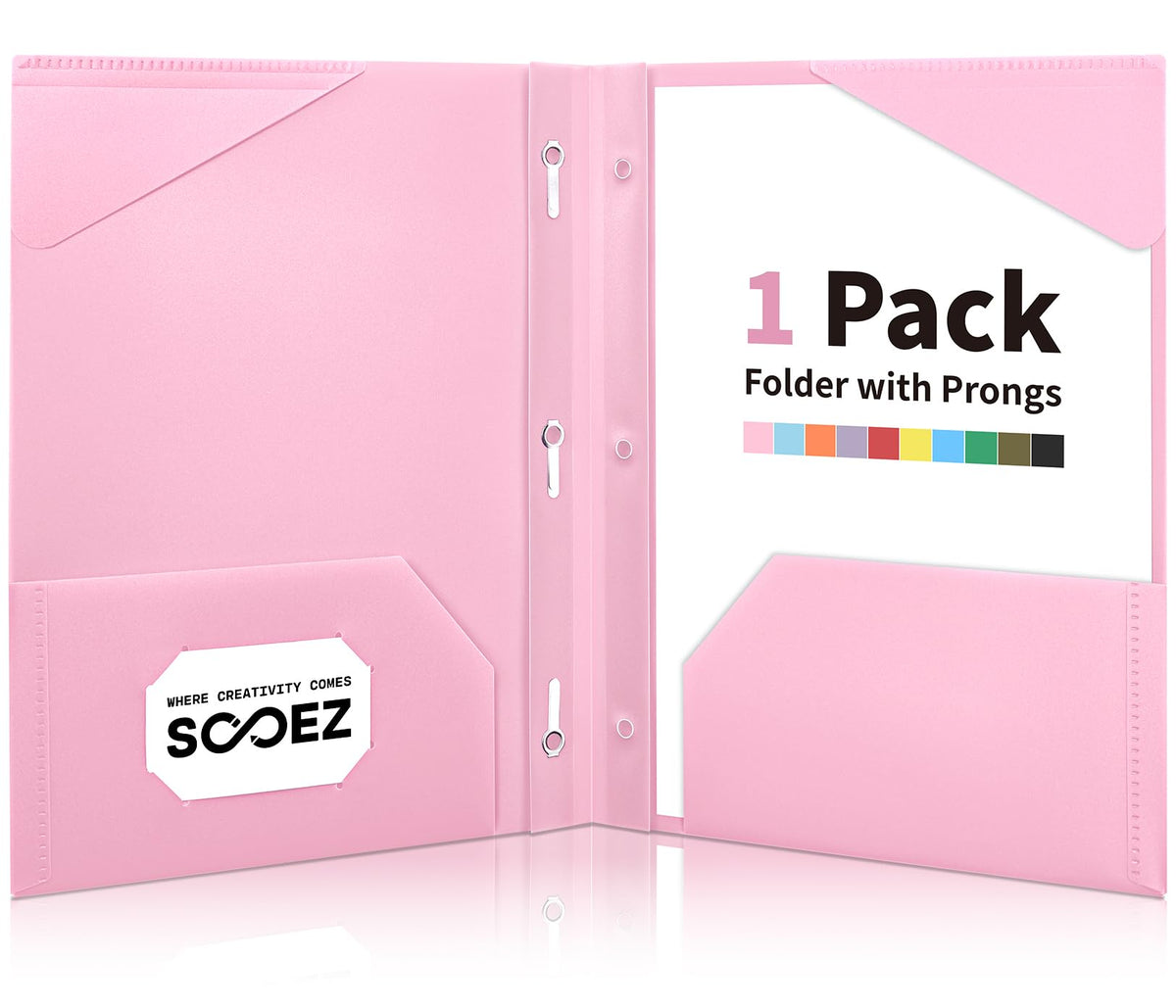 Sooez 1 Pack Plastic Folder, 2-Pocket Folders with Prongs