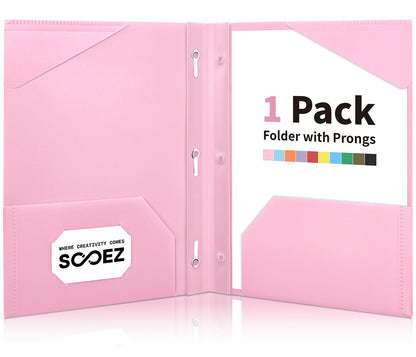 Sooez 1 Pack Plastic Folder, 2-Pocket Folders with Prongs