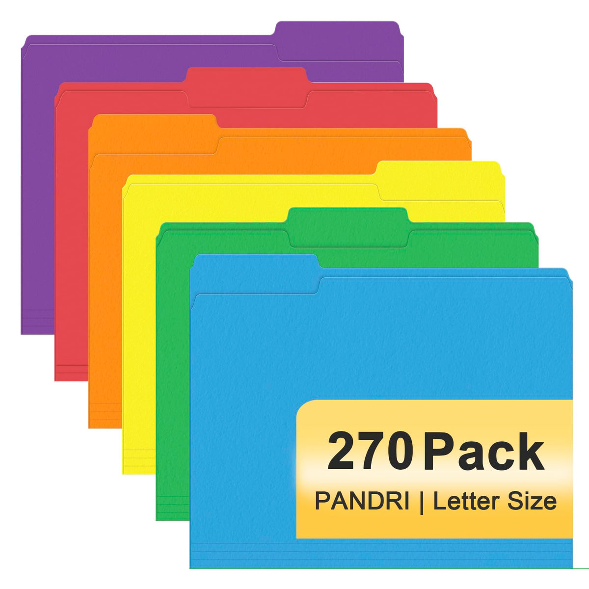 PANDRI Colored File Folders, 270 Pack 1/3 Cut Tab File Folder, 6 Colors