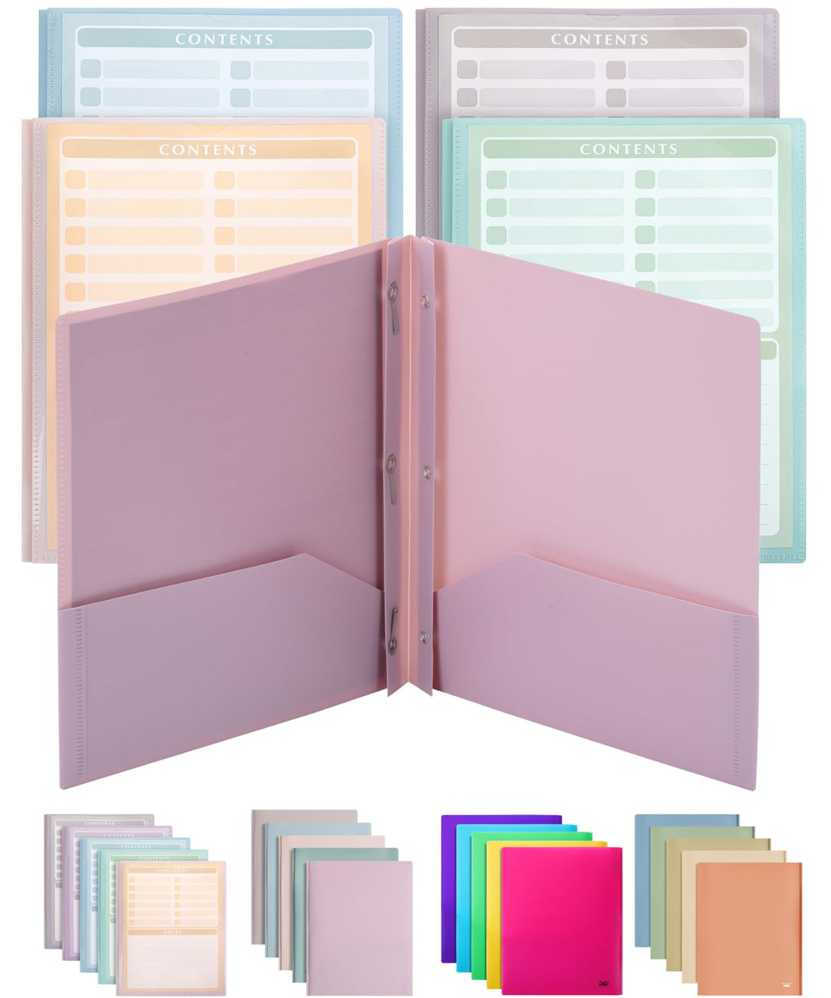 Mr. Pen- Plastic Folders with Pockets and Prongs, 5 Pack, Letter Size