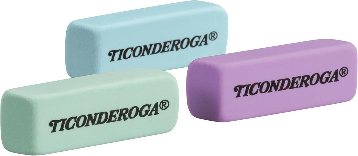 Ticonderoga Wedge Erasers, Pastel Colors, 3 Count
