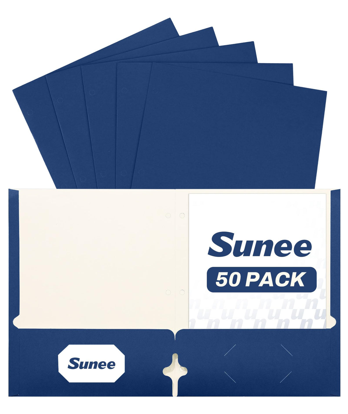 SUNEE Folders with Pockets 3 Hole Punched(50 Pack, Dark Blue), 2 Pocket Folders Fit Letter Size Paper, Paper File Folder for School Office Home Bussiness