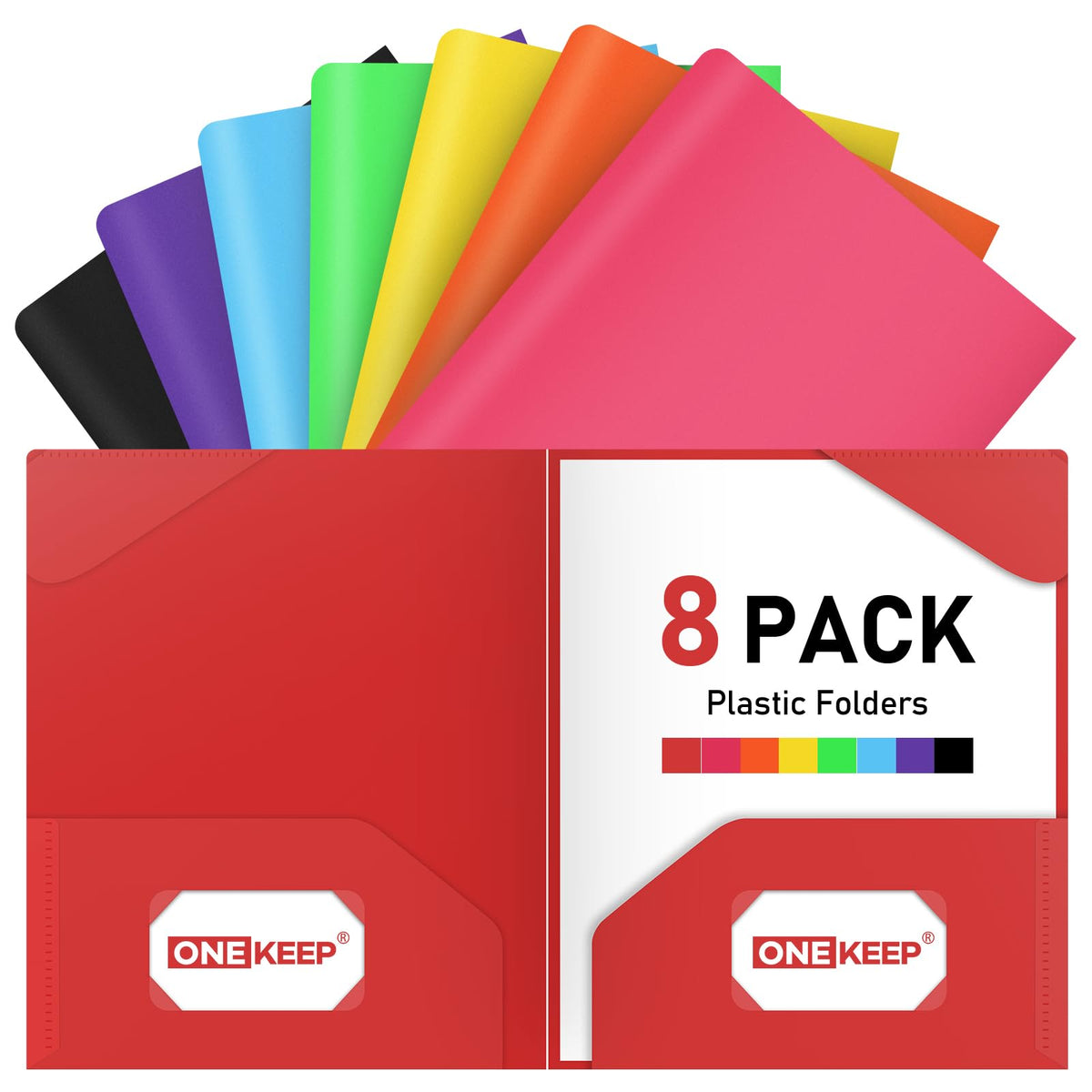ONEKEE 8 Pack Plastic folders with Pockets – 2-Pocket Document Folders
