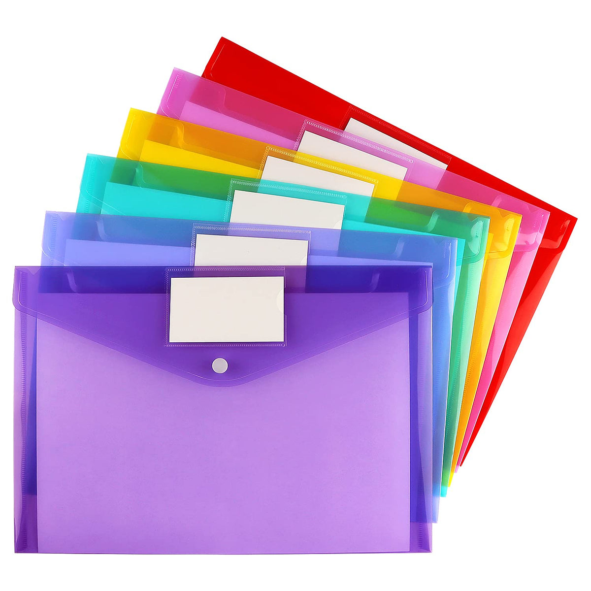 6 Pack Clear Document Folders Plastic Envelopes, A4 Size, 6 Colors