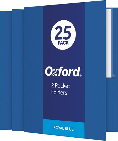 Oxford Twin-Pocket Folders, Textured Paper, Letter Size, Dark Blue, Holds 100 Sheets, Box of 25 (57538EE)